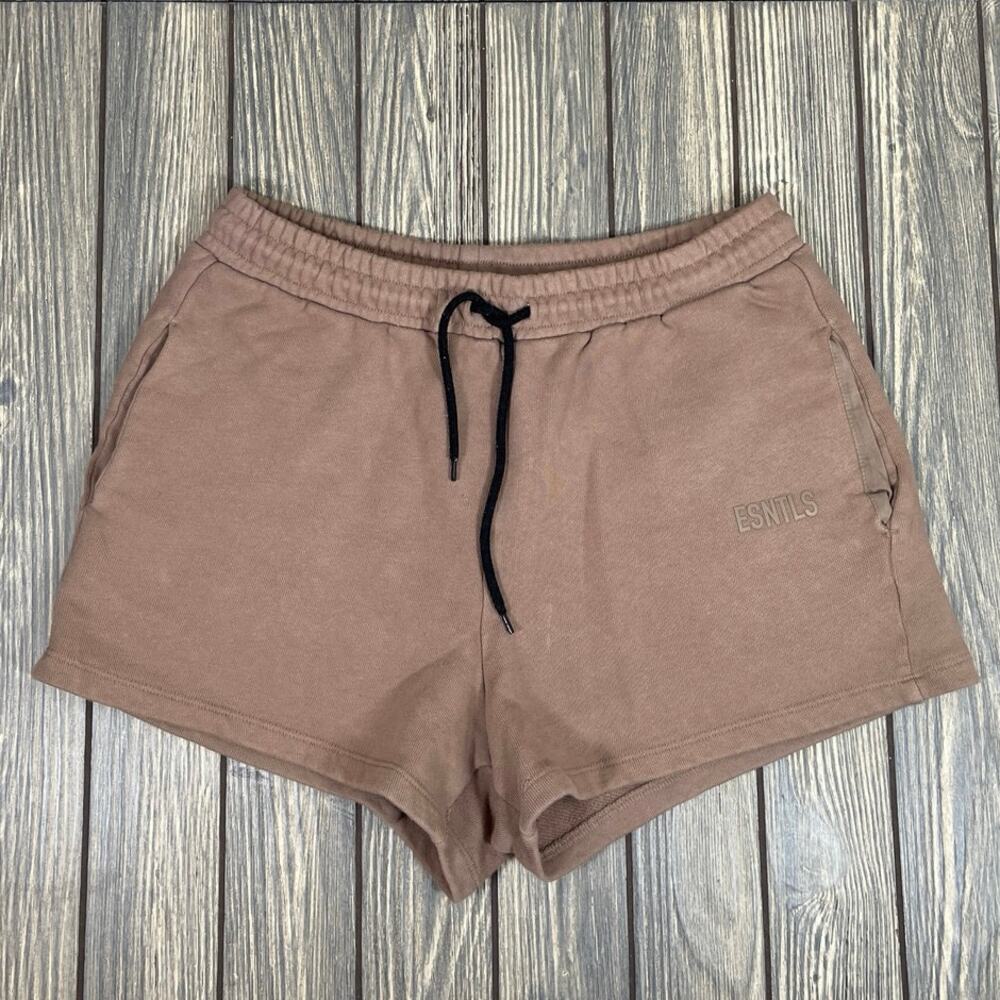 ESNTLS Gym Shorts Cotton Fleece Sweats Men‎ Sz M 3" Brown Exercise Athleisure